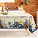 Eid Al-Fitr Ramadan Table Cloth Rectangle Machine Washable Eid Mubarak Tablecloth, 84 * 60 inch, Polyester Deep Blue Table Cover for Kitchen Dinner Party Outdoor Decor