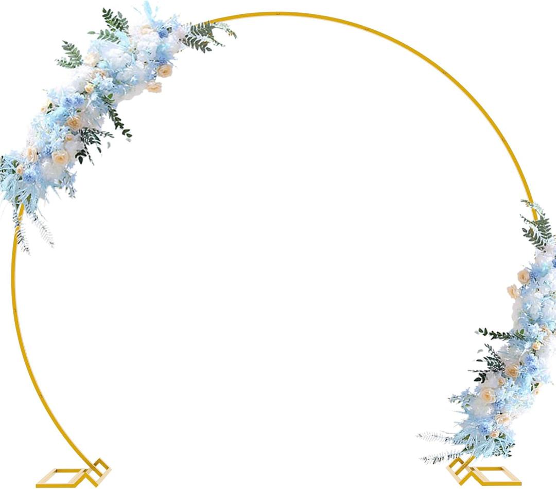 Fomcet Round Backdrop Stand 8FT Gold Circle Balloon Arch Frame Large Metal Wedding Arch for Anniversary Birthday Party Valentine Ceremony Wedding Decorations Thickened Square Tubes