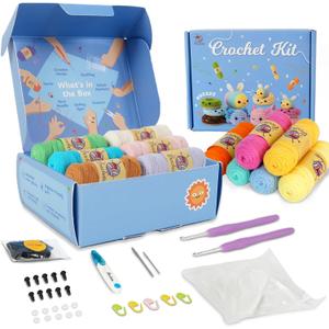 Crochetta Crochet Kit for Beginners Adults - Complete Starter Set with Crochet Hooks, Scissors, Stitch Markers + 12-Colored Yarn 22-25 Yards (10g) per Color