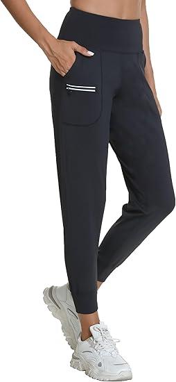 Women's Workout Joggers with Pockets-Quick Dry Athletic Lounge Pants for Hiking Yoga and Running  Black S