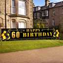 Happy 60th Birthday Background Banner 118.2"X19.7" Super Large Birthday Sign Poster for Men and Women Anniversary Party Photo Booth Background Banner Decorative Supplies (Black and Gold)