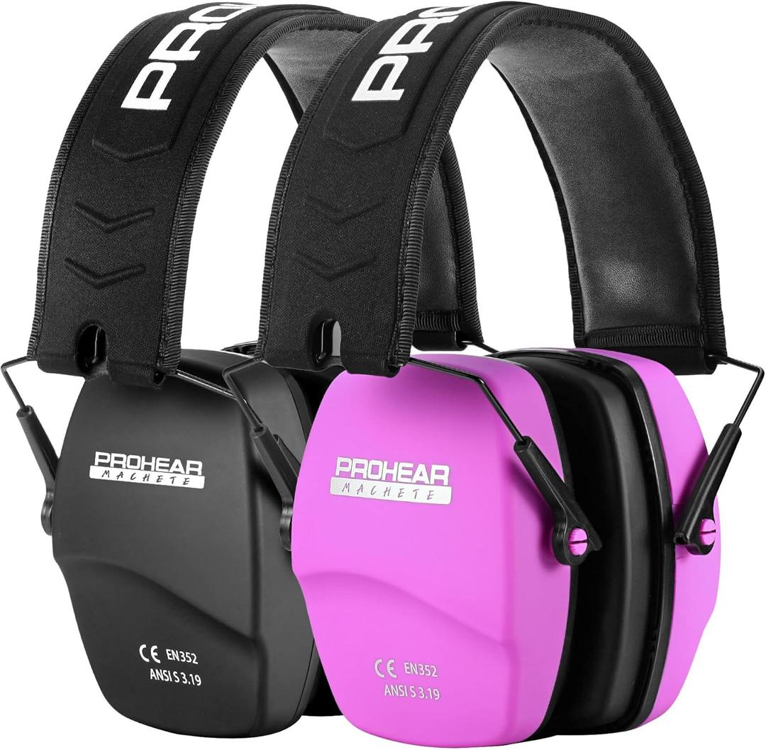 PROHEAR 016 Shooting Ear Protection Earmuffs 2 Pack, NRR 26dB for Gun Range, Hunting -Black and Pink