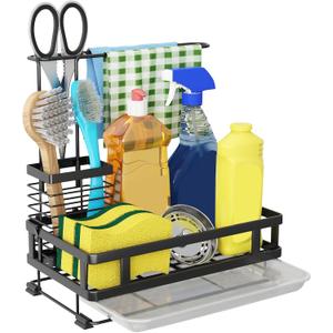 Godboat Dish Soap Dispenser - Kitchen Sink Organizer, 304 Stainless Steel, Sponge Holder for Kitchen Sink, Non-Slip Sink Caddy, Soap Dispenser Set, Cool Gadgets & Gifts for Women, Mom, Mothers