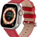 Fullmosa Compatible with Apple Watch Band 49/45/44/42/41/40/38mm Premium Genuine Leather Replacement Strap, Compatible with Apple Watch SE Series ultra 2/9/8/7/6/5/4/3/2/1 for Men and Women (Red)