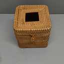 Rattan Square Tissue Box Cover, 5.7" x 5.7" x 5", Decorative Woven Facial Tissue Holder with Hinged Top Lid, Natural Color