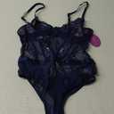 Avidlove Women Lingerie Bodysuit Lace Teddy Snap Crotch One Piece Underwire Babydoll (Medium, Navy Blue)