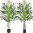 5ft Artificial Palm Tree Indoor Plant Tall Fake Tropical Paradise Palm Tree in Pot with Real Bark Design Faux Areca Palm Tree for Home Office Living Room Bedroom Farmhouse Modern Decor 2pcs