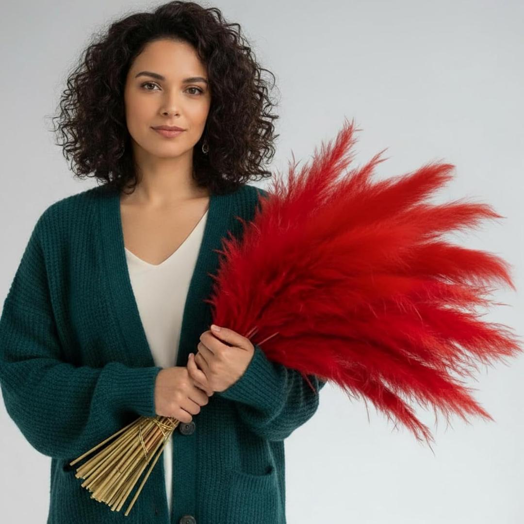 72 Pcs Red Pampas Grass 21.7 Inches Faux Tall Pampas Grass Decor Bulk Artificial Dried Flower Red Feather for Vase Filler Home Boho Decor Christmas Wedding Party Arrangement Bathroom Wall