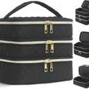 Travel Makeup Bag for Women Three Layer Large Cosmetic Case Water-resistant Toiletry Bag Organizer for Store Toiletries Cosmetic Accessories and Manicure Sets Black
