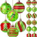 Tsorode 12 Pcs Christmas Tree Ornaments,2.4 Inch Christmas Ball Ornaments for Tree,Red Green Glittering Hanging Bulbs Pendants for Xmas Decorations