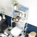 3-Tier Over The Toilet Storage, Metal Bathroom Shelve, Over Toilet Organizer Storage Rack, with Paper & Towel Holder, Space Saver Freestanding Shelf for Restroom Laundry Balcony, White, 3-Tier Iron