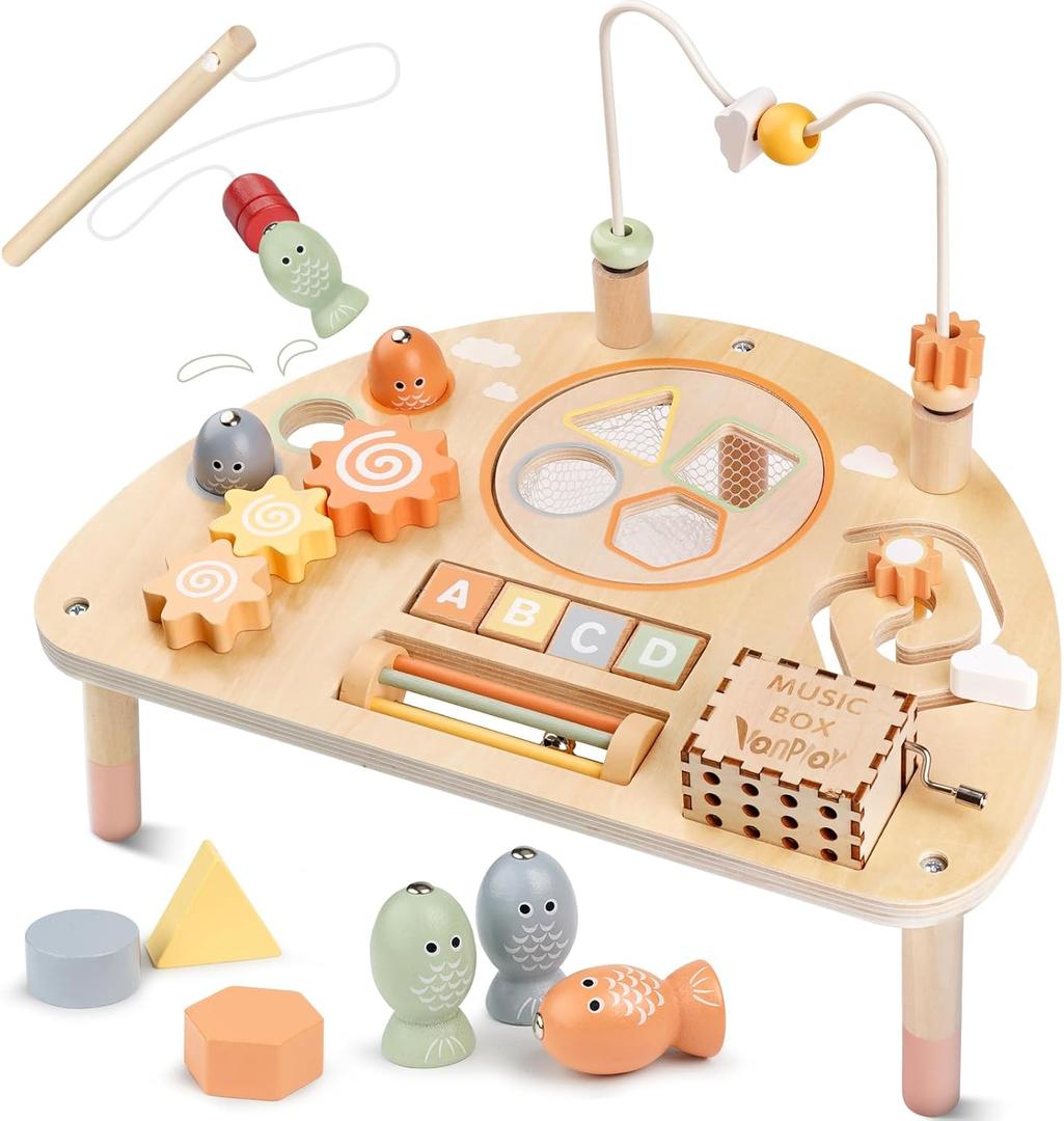 Activity Table for 1 Year Old, Montessori Toys for 1 2 Year Old Girls Boy Gifts, 8 in 1 Wooden Sensory Play Table for Toddler 1-3, Learning Toys for Baby 12-18 Months 1st Christmas Birthday Gifts