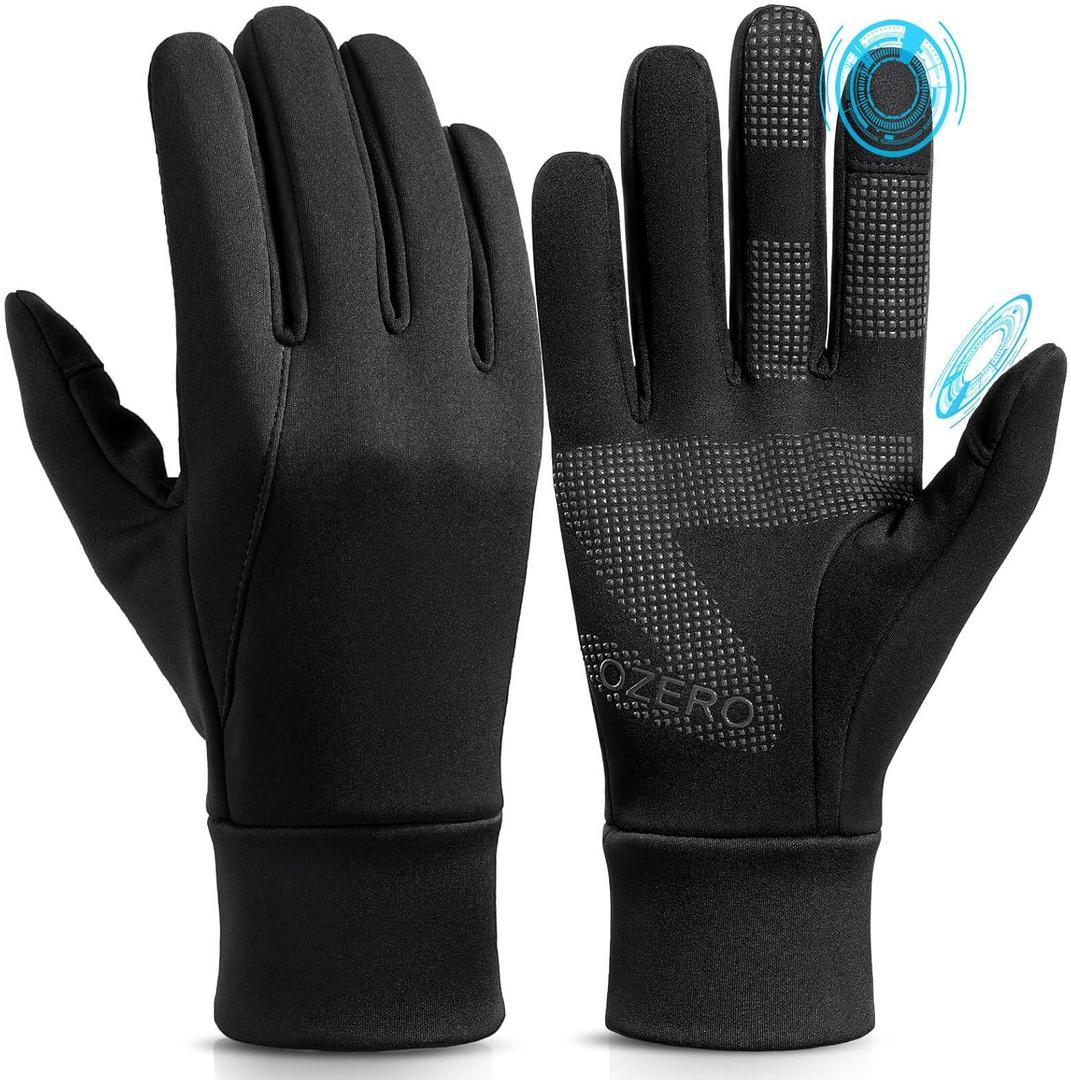 OZERO Winter Touchscreen Gloves for Men: Warm Running Gloves Windproof Water Resistant - Lightweight Thermal Glove for Hiking Cycling Driving (L , All Black)