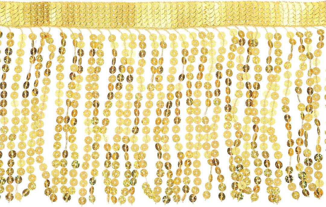 uxcell 5 Yard 6 Inch Sequins Fringe Trim, Sequins Lace Sparkling Fringe Trim Tassel Ribbon for DIY Latin Dance Dress Clothing Sewing Craft Decor (Gold)