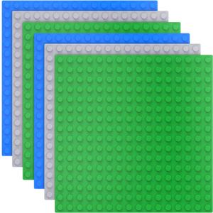 6 Pack Large Building Brick Baseboard in Blue, Green, Gray, 10 x 10 Inch Baseplates Compatible with DUPLO,MEGA, Baseplate for DIY Play Table or Wall
