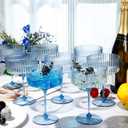 Jingmore 48 Pcs Ribbed Martini Glasses 10 oz Disposable Plastic Vintage Ribbed Coupe Glasses Unbreakable Dessert Parfait Glassware for Wedding Birthday Party Supplies (Blue)