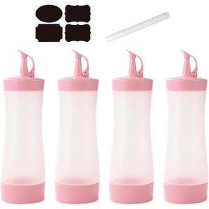 Condiment Squeeze Bottles Sauces Ketchup Bottles Pink Squeeze Bottles Liquids, Oil - 12 oz (4 Pack, Pink)