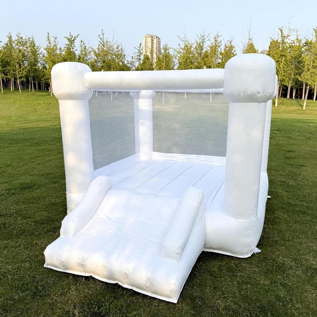 White Bounce House, PVC Materials, Bounce House for Kids 3-6 Blower Included, Bouncy House with Slide, 11ft L x 8ft W x 6.5ft H, Bouncy Castle Indoor Outdoor
