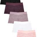 Womens Underwear Lace Boy Shorts Breathable Panties Stretch Cotton Waistband Underwear Women 5 Pack (Small)