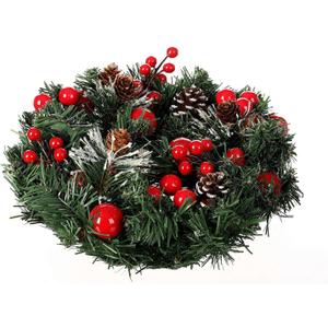 Wreath 30 cm red Berries and Pine Cones with Snow