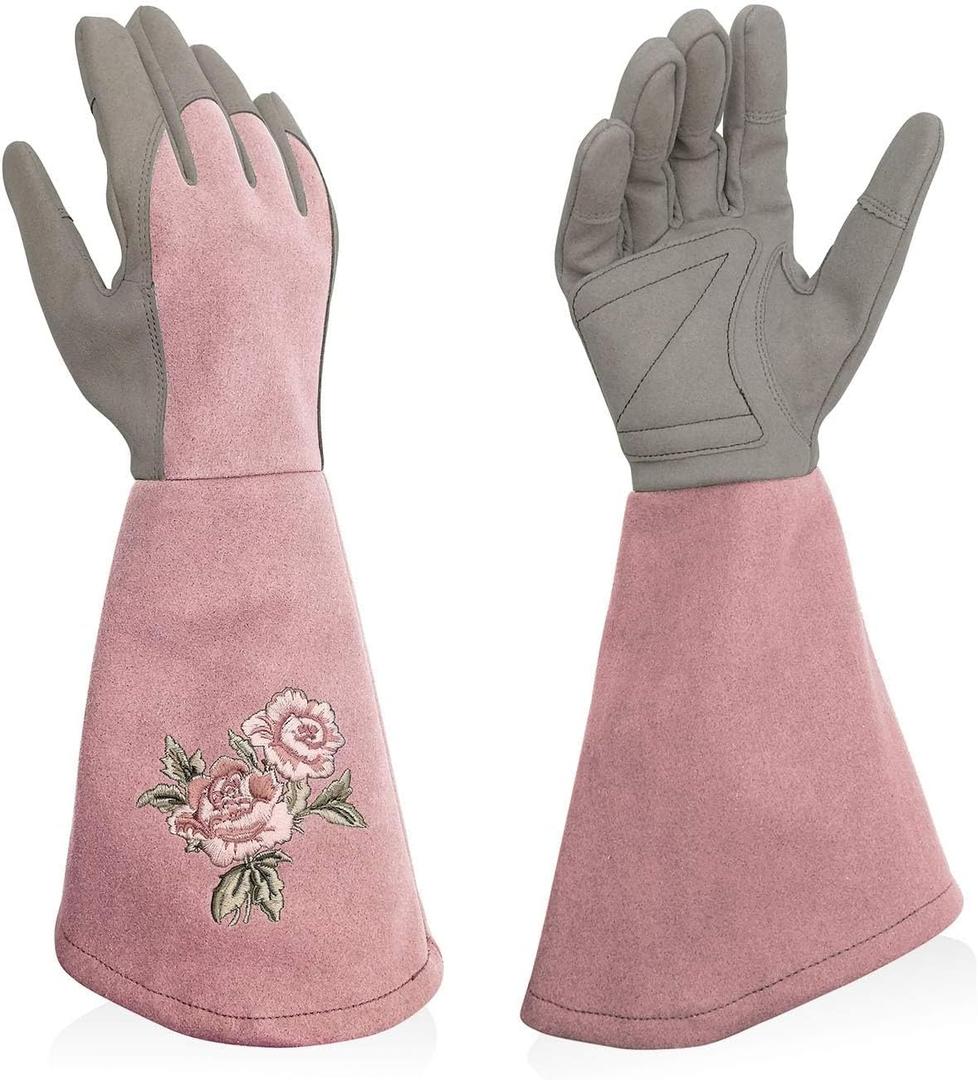 Rose Pruning Gloves Thorn Resistant, Embroidery Gardening Gloves with Extra Long Forearm Protection (Medium (Pack of 1), Blushpink)