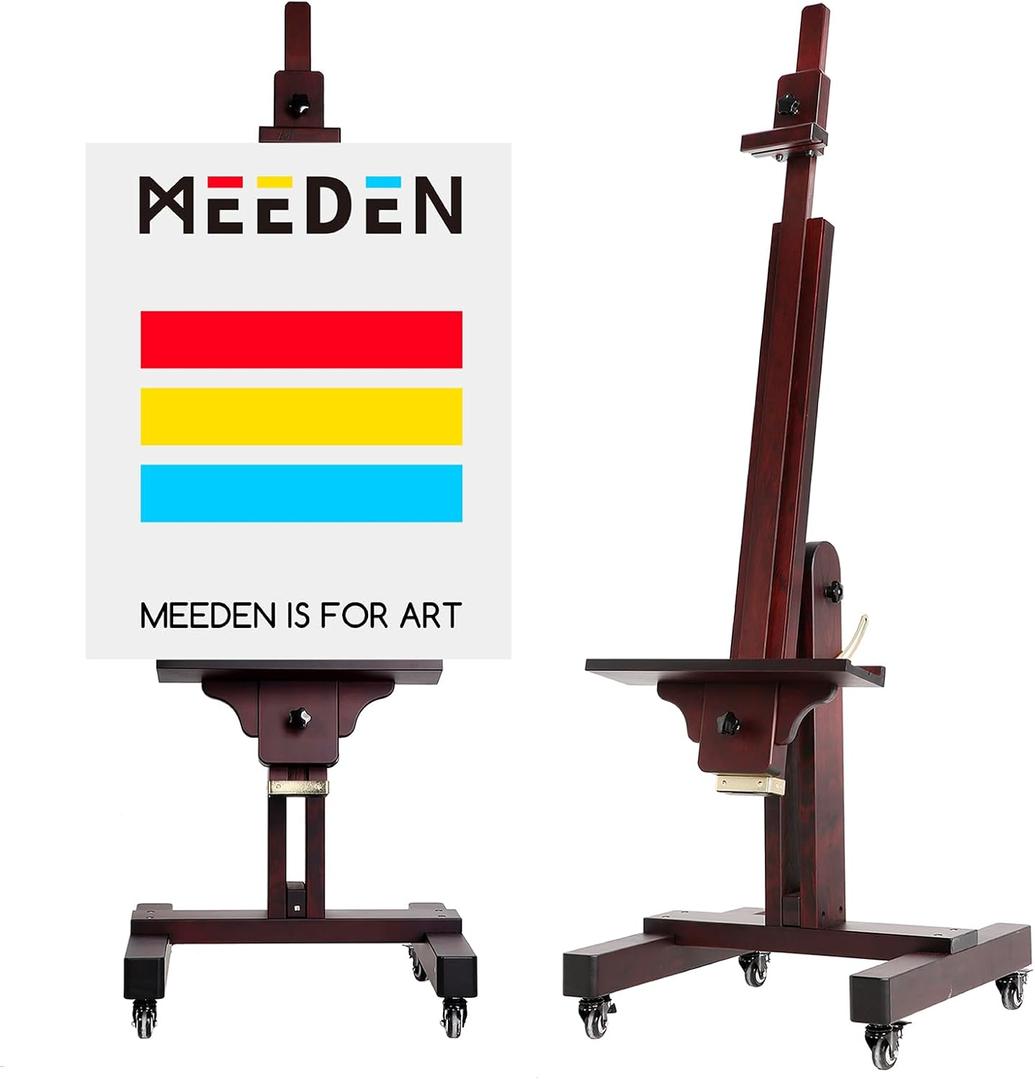 MEEDEN Heavy Duty Painting Easel: Professional Solid Beechwood Large Easel Holds Canvas Art up to 71 High - Tilts Flat Easily Wooden Floor Easel for Adult Artist Beginners Art Studios