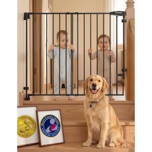 Babelio Removable & No Bottom Bar Baby Gate, 29-43", 36" H Hardware Mounted (Drill Needed)| Wide Walk-Thru| Auto-Close Safety Dog/Pet Gate for Stairs & Doorways (Black)