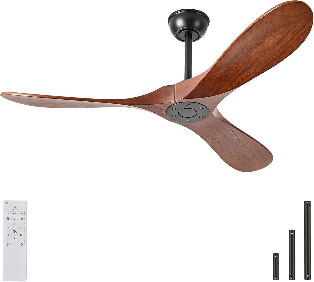 52 Inch No Light Wood 3 Blade Ceiling Fan,Dark Walnut,Remote Control