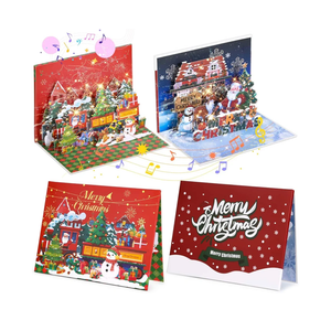 Caffox 2 Pcs Pop Up Christmas Greeting Cards with Light and Music, 3D Musical Christmas Gift Card with Envelope Holiday Décor Cards Gift for Family, Friends, Kids