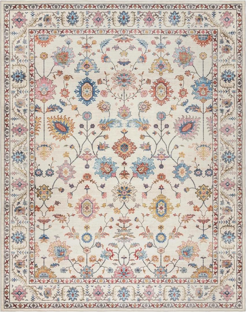 Gertmenian Indoor Boho Area Rug - 8x10 Large, Non Slip, Super Strong, Ideal for High Traffic Areas in Bedroom, Living Room, Kitchen - Cullen, Cream/Multi, 28548