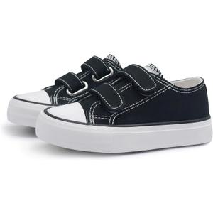 ANTLULU Boys and Girls Canvas Shoes Dual Adjustable Hook and Loop Classic Low Top Kids Sneakers, Size 25