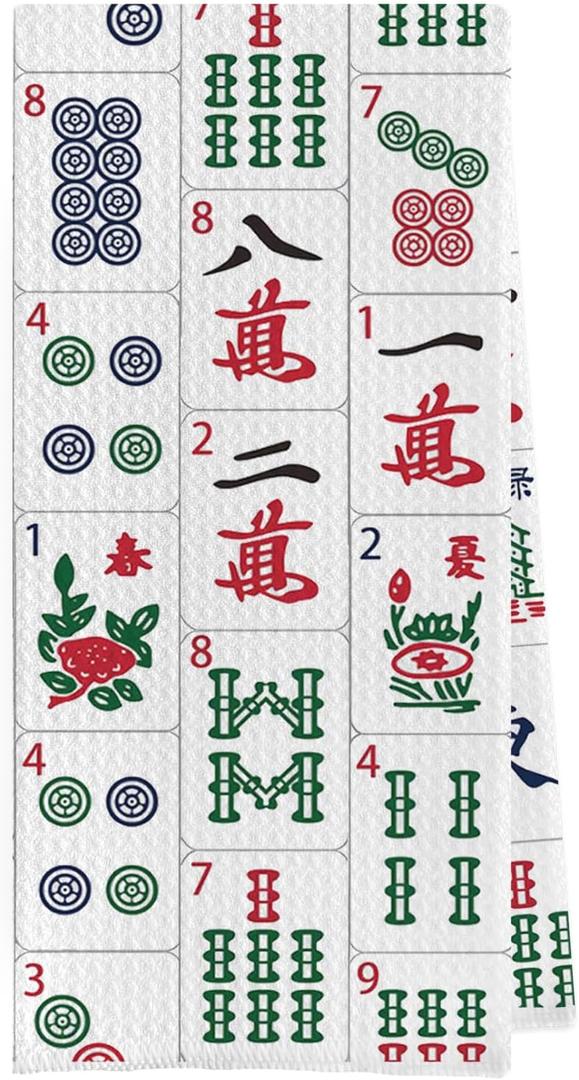 Mahjong Gifts Dish Towels - Mahjong Decorative Waffle Weave Kitchen Towels, Hand Tea Towel for Kitchen Bathroom (1624 Inches)
