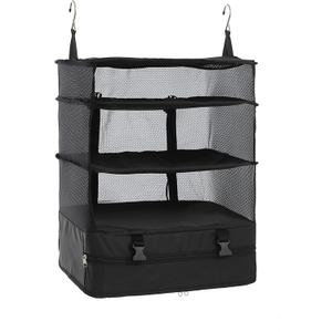 ELEZAY Hanging Packing Cubes Portable Travel Closet Collapsible Compression Clothes Organizer with Built in Shelves for Carry-on Luggage Suitcase Wardrobe X-Large_17.1 * 11.8 * 24.4 IN, Black
