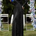 meilun Long Sleeve Sequin Dress for Women Formal Gowns Sparkly V Neck Maxi Dress (Black, XXL)