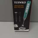 YUSWKO Green Handheld Milk Frother Wand for Coffee, Rechargeable Electric Whisk with 3 Heads 3 Speeds Drink Mixer Coffee Frother For Latte, Cappuccino, Hot Chocolate, Egg