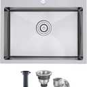 MENATT Brushed Nickel 20 Inch Drop in Kitchen Sink, 18 Gauge Stainless Steel Topmount Single Bowl 1 Faucet Hole Topmount Kitchen Sink with Drainer, D20"xW16"xH9"