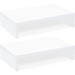 TEAMIX White Monitor Stand Riser - 2 Pack, Wood 2 Tier Adjustable Dual Monitor Riser for Laptop/PC Computer Stand for Desk