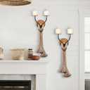 Aimto Wall Sconce Candle Holder Wall-Mount Metal and Wooden Candle Holders Hanging Iron Wall Candle Sconce Holder and use Hemp Rope Decoration,for Home,Living Room, Bathroom, Dining Room, Set of 2