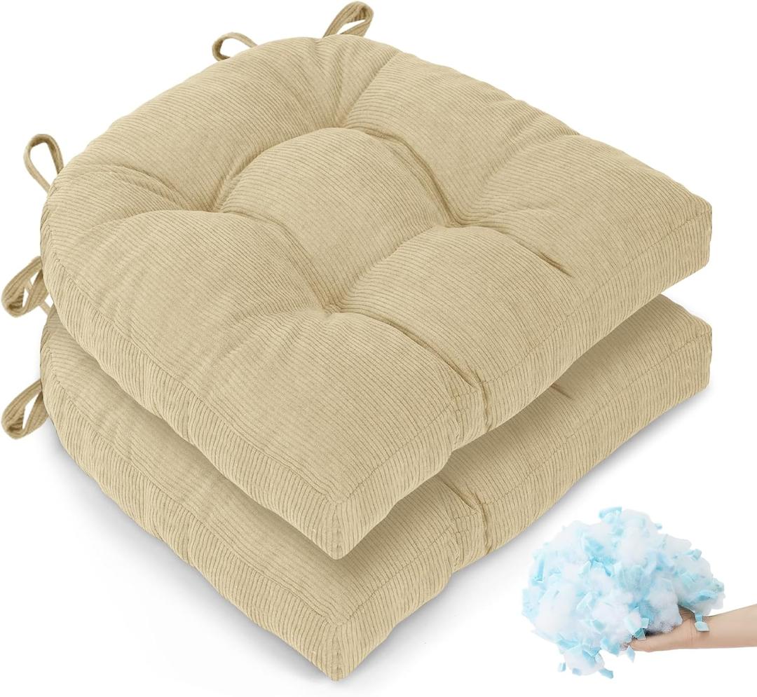 20 x 20 in Extra Large Dining Room Chair Seat Cushions for Kitchen Wicker Chairs Pads 2 Pack with Ties Indoor Non Slip Memory Foam 3 inch Thick Wide Modern Tufted Cushion Beige