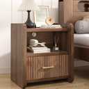 Curlaky Night Stand Fluted Nightstand with Drawers, Wood Bedside Table End Tables, Large Storage Nightstands, Mid Century Modern Night Stands for Bedroom, Walnut, 20"W x 15.4"D x 23.6"H