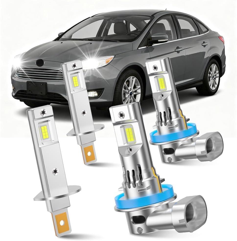 Fit for Ford Focus 2012-2018 Light Bulbs, High Beam and Low Beam Combo, Direct Plug Design with Cooling Fan,6000K White, Pack of 4