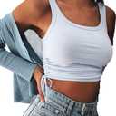 DREAM SLIM-Women's Sleeveless Ruched Ribbed Crop Tank Top-Workout Racerback Crop Tops Camisole Blouses (M)