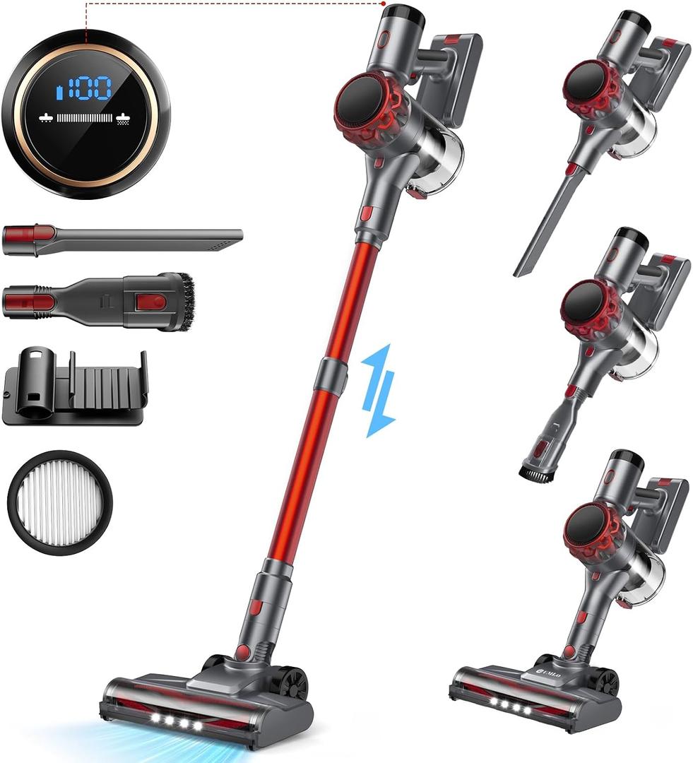 UML0 S3P Cordless Vacuum Cleaner, 45kPa Powerful Suction Vacuum Cleaners for Home, 55-Min Runtime Rechargeable Stick Vacuum, Self-Standing, for Pet Hair Carpet Hard Floor, LED Display