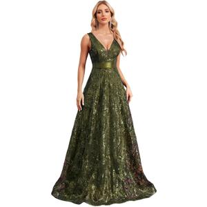 Sleeveless Glitter Sequined Womens Long Formal Gown Aline Prom Dress for Anchorwoman Floor Length Evening Dress (X-Large, Olive Green)