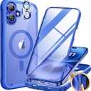 Miracase for iPhone 16 Case 6.1'', [Bubble Free] Full-Body Bumper Phone case with Built-in Full Glass Screen &Lens Protector,No Gap,Compatible with MagSafe,Drop Proof 16 Cover,Blue