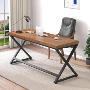 Solid Wood Work Desk, Minimalist 47 Real Wood Computer Desk, Rustic Natural Wood Desk for Home Office Writing Study, Vintage Wooden PC Gaming Computer Table Workstation in Bedroom, Brown, 47 inch