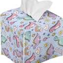 2025 Mother's Day Tissue Box Cover Cute Dinosaur Pattern Custom Tissue Box Cover for Tabletop Bathroom Car Office Decoration 5.1 x 5.1 X 5.5 Inch Blue