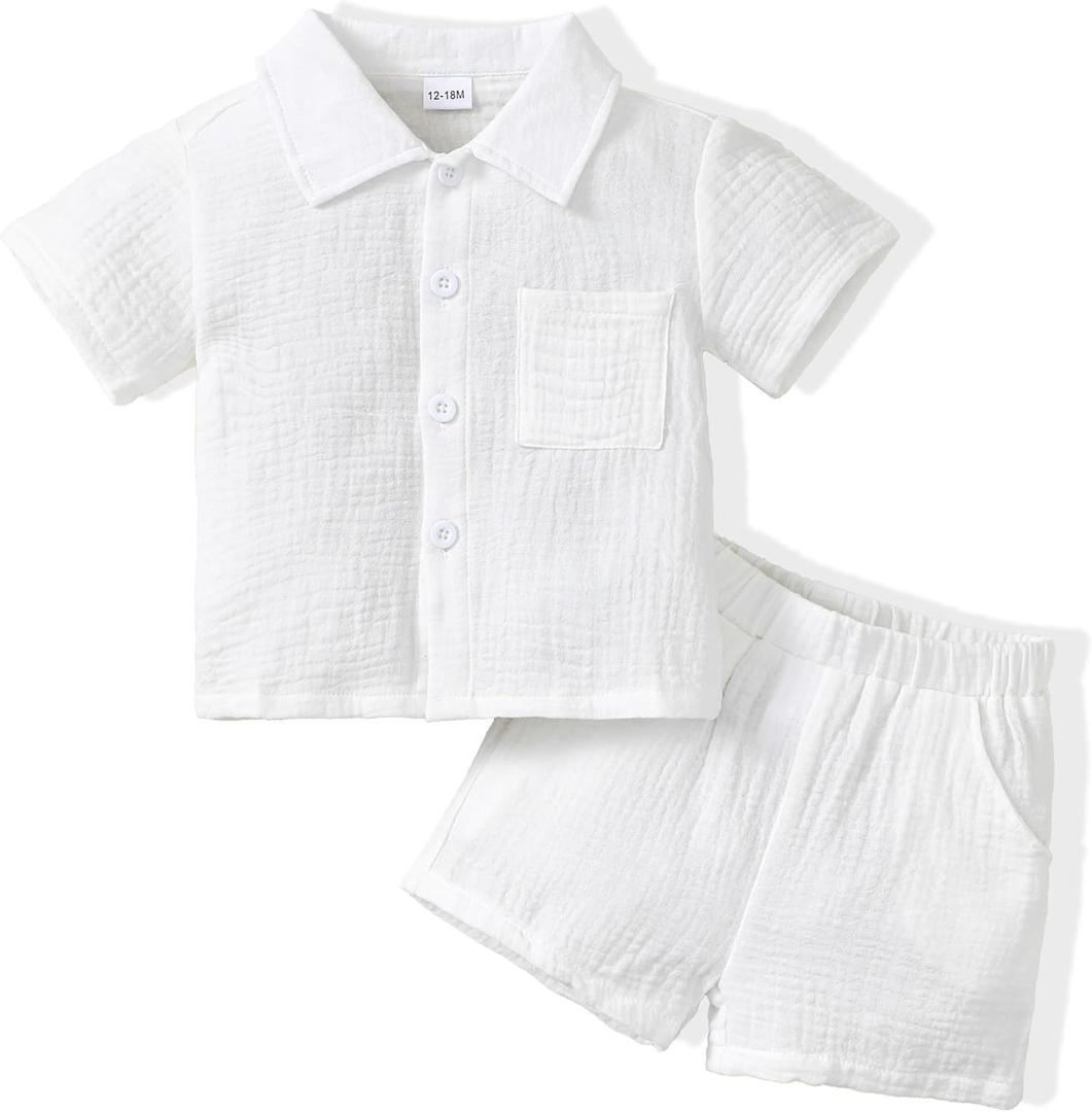 Toddler Baby Boy Clothes Summer Outfits Cotton Short Sleeve T-Shirt Dinosaurs Shorts Set Boy Clothes Outfits Set (White), 2-3Y