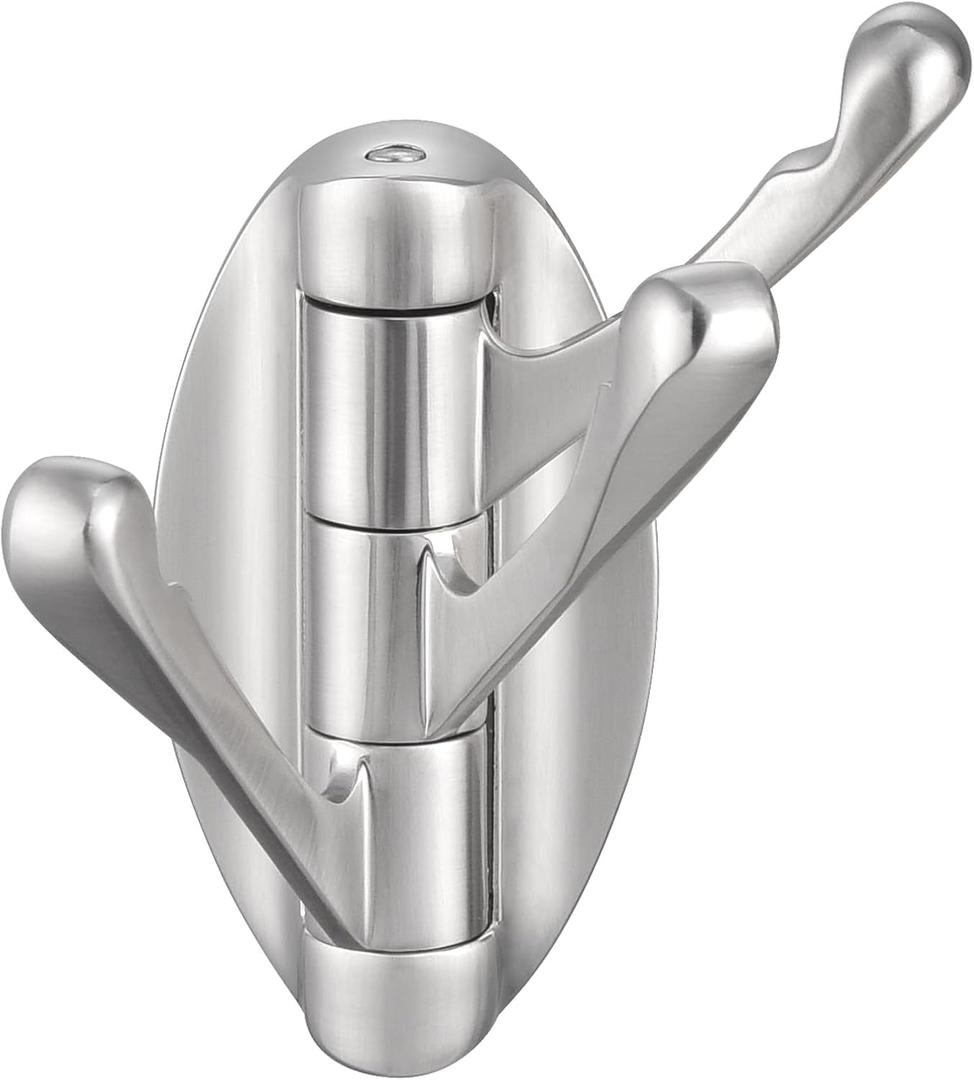 Angle Simple Bathroom Towel Hook, Metal Foldable Swivel Hook, Robe Coat Hanger for Wall, Brushed Nickel (1 Pack)