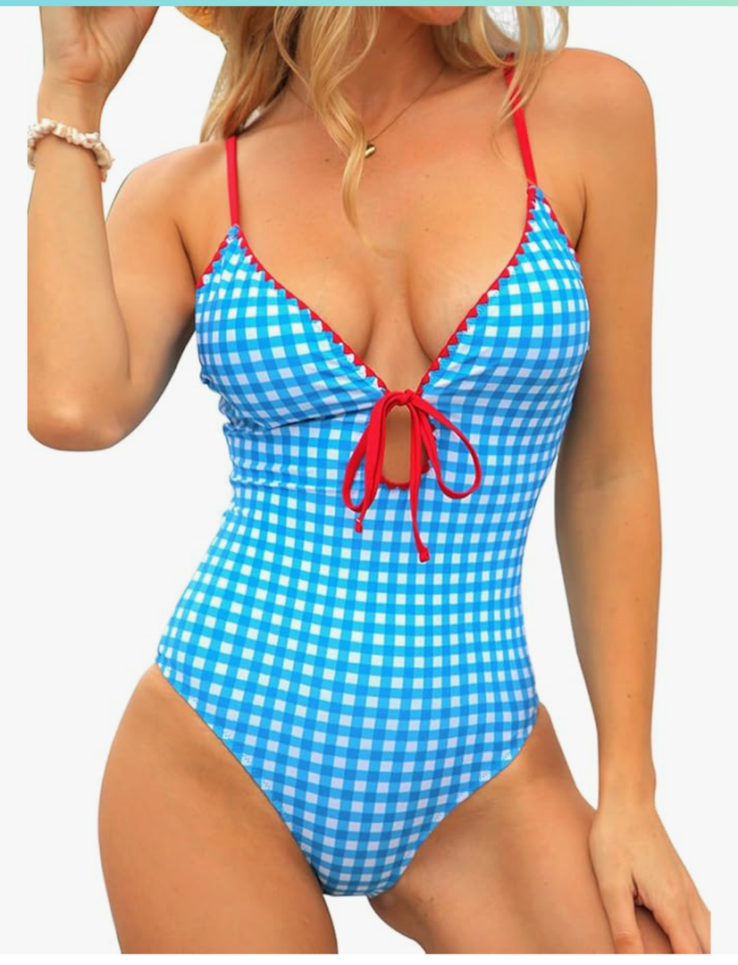 CHYRII Women's Sexy Cutout Scalloped One Piece Swimsuit V Neck Bathing Suit Swimwear, Size: XL
